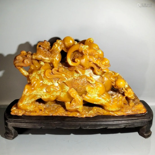 Tatian yellow [hard material] Hand-carved auspicious