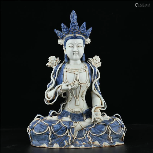 Yuan blue and white pinch carving to make Guanyin