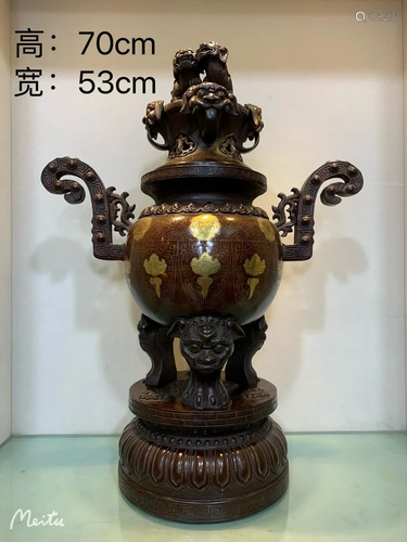 Pure copper gilt gold incense burner