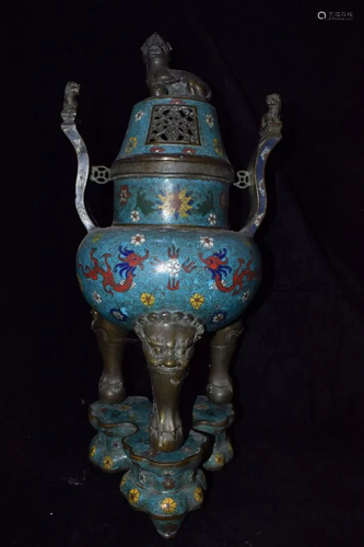 The fine cloisonne three-body incense burner from the