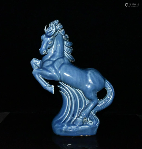 Ming Dynasty Yongletian blue glaze carved horse