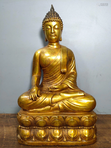 Old collection of pure copper gilt Buddha statues, a