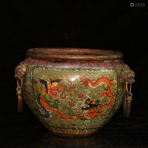 Beijing cloisonne made old copper enamel, fish tank,