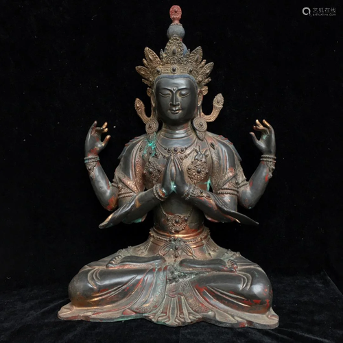 Pure copper Buddha statue, height 52 cm, width 37 cm,