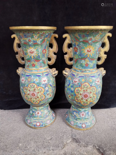 Old Tibetan Dynasty Gilt Cloisonne Vase Pair 30.5 kg