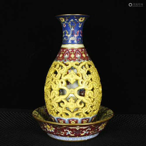 Qing Dynasty Qianlong enamel colored gold engraved