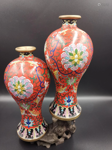 Pair of cloisonne plum bottle