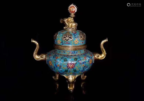 An old collection of cloisonne incense burners in the