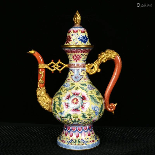 A gilt enameled gilt-branched enamelled pot with dragon