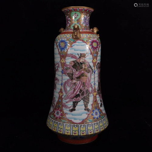 Famille rose gilt painted vases of the four heavenly