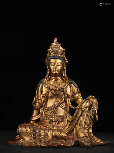 Pure copper and lacquer free Guanyin statueHeight 34cm,