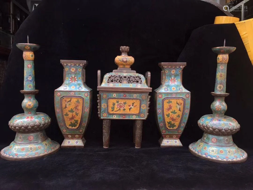 Five old collections of cloisonne, setsDimensions: