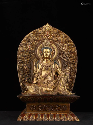 Pure copper and gold free Guanyin statue with wooden