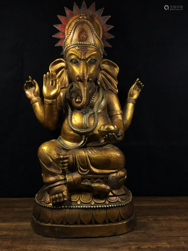 Pure Copper Elephant Trunk God of Wealth43 cm long, 30