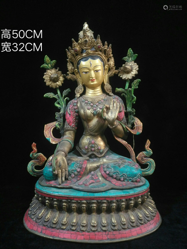 Gilt copper inlaid with turquoiseã€White Tara