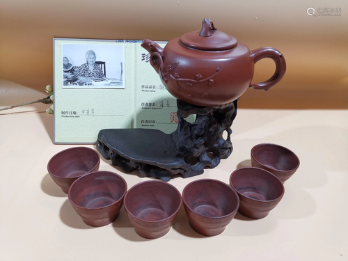 Old collection of fine purple clay teapot setsThe pot