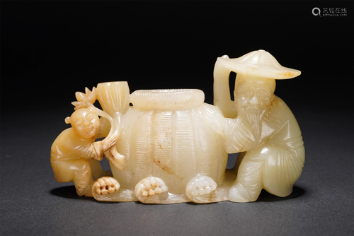 A CHINESE WHITE JADE HARVESTING DECORATION