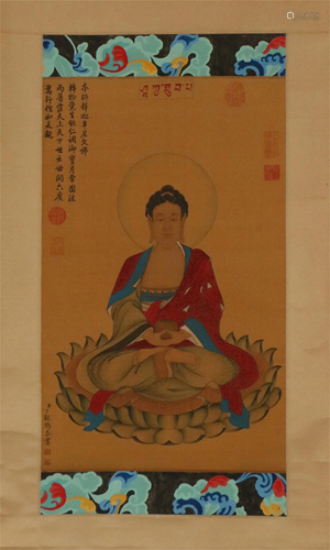 A CHINESE SCROLL PAINTING OF BUDDHA