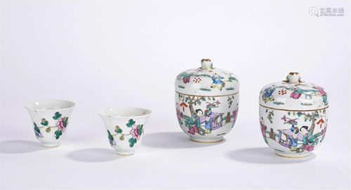 A SET OF CHINESE FAMILLE ROSE PORCELAIN TEA WARES