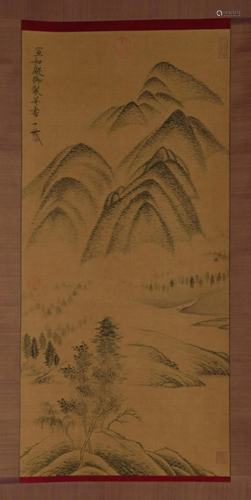 A CHINESE LANDSCAPE PAINTING HANGING SCROLL