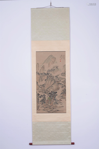 A CHINESE SCROLL PAINTING OF LANDSCAPE