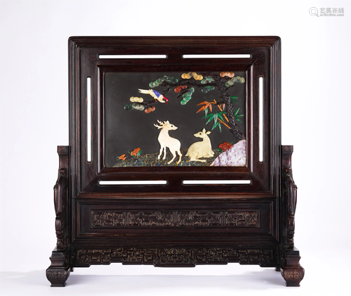 A CHINESE HARD-STONES INLAID TABLE SCREEN