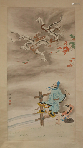 A CHINESE PAINTING DEPICTING ADDING EYES FOR A DR…