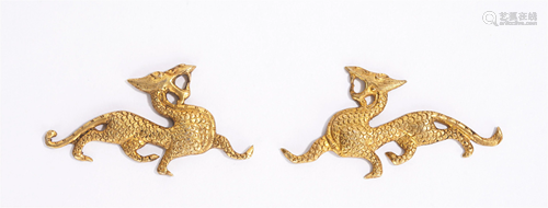 A PAIR OF CHINESE GILT BRONZE DRAGON DECORATIONS