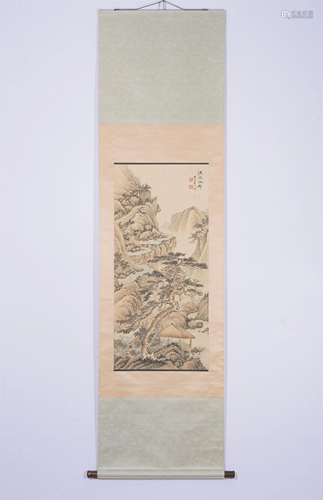 A CHINESE PAINTING DEPICTING FIGURE AMONG LANDS…