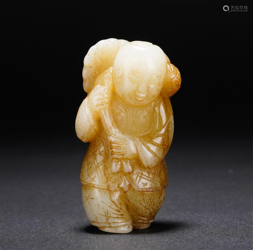 A CHINESE WHITE JADE CARVED DECORATION OF KID