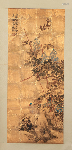 A CHINESE PAINTING OF FLOWERS AND BIRD