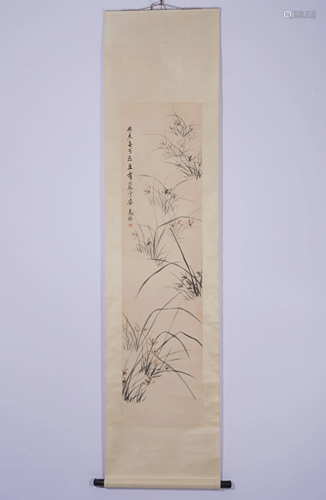 A CHINESE SCROLL PAINTING OF ORCHIDS