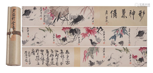 A CHINESE SCROLL PAINTING OF FLOWERS AND BIRDS