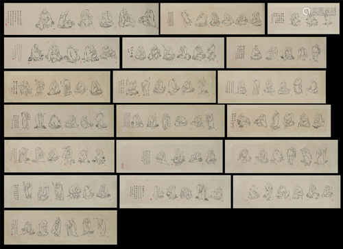 A SET OF CHINESE PAINTING DEPICTING THE 108 ARHATS