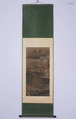 A CHINESE SILK PAINTING DEPICTING TRAVEL IN SPRING