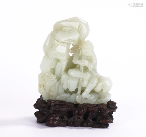 A CHINESE WHITE JADE CARVED ARHAT DECORATION