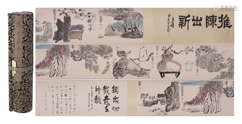 A CHINESE SCROLL PAINTING OF FLOWERS AND BIRDS