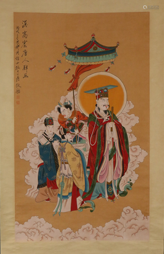 A CHINESE SCROLL PAINTING OF BUDDHIST FIGURES