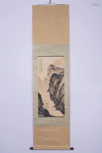 A CHINESE SCROLL PAINTING OF LANDSCAPE