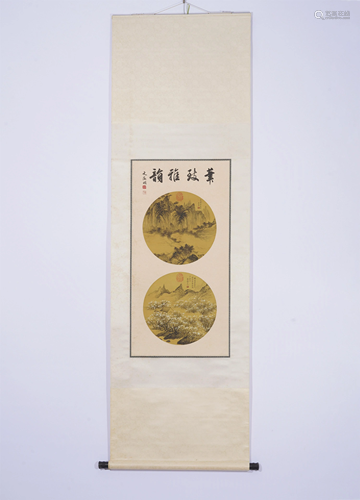 A CHINESE SCROLL CONTAINING TWO LANDSCAPE PA…