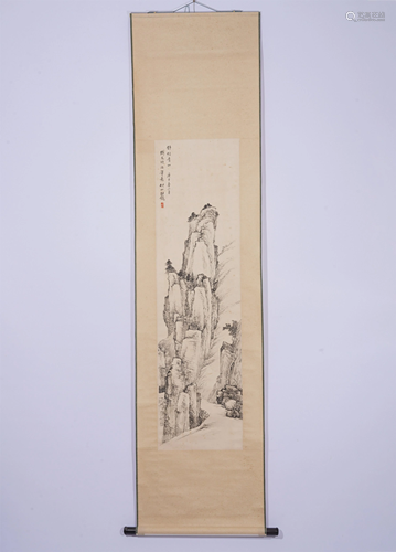 A CHINESE SCROLL PAINTING OF LANDSCAPE