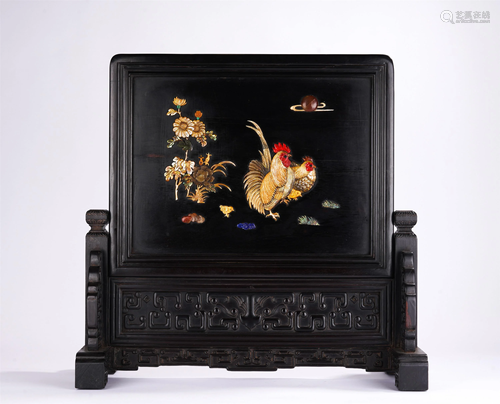 A CHINESE HARD-STONES INLAID TABLE SCREEN