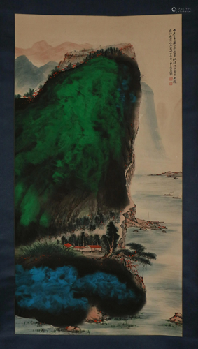 A CHINESE LANDSCAPE PAINTING HANGING SCROLL