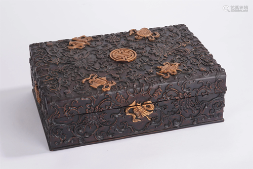 A CHINESE BOXWOOD INLAID ZITAN WOOD SCHOLAR BOX