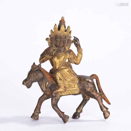 A CHINESE GILT BRONZE FIGURE OF BUDDHA AND HORSE