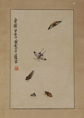 A CHINESE SCROLL PAINTING OF INSECTS