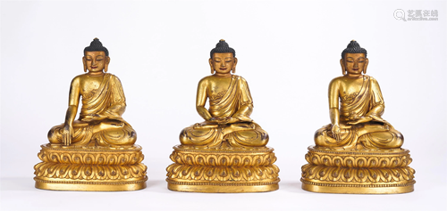 A GROUP OF THREE CHINESE GILT BRONZE FIGURE OF BUDDHAS