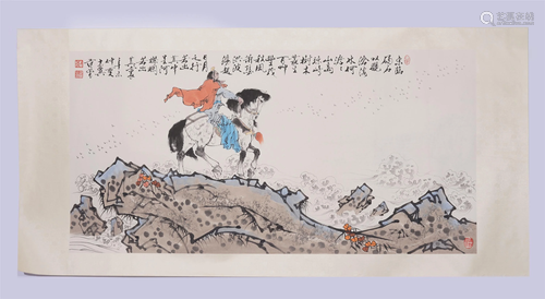 A CHINESE PAINTING DEPICTING FIGURE ON HORSE