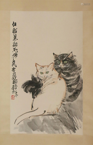 A CHINESE SCROLL PAINTING OF CATS