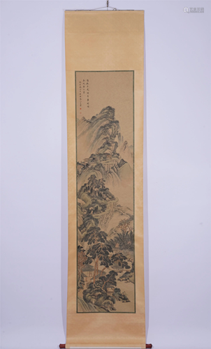 A CHINESE SCROLL PAINTING OF LANDSCAPE AND FIGURE